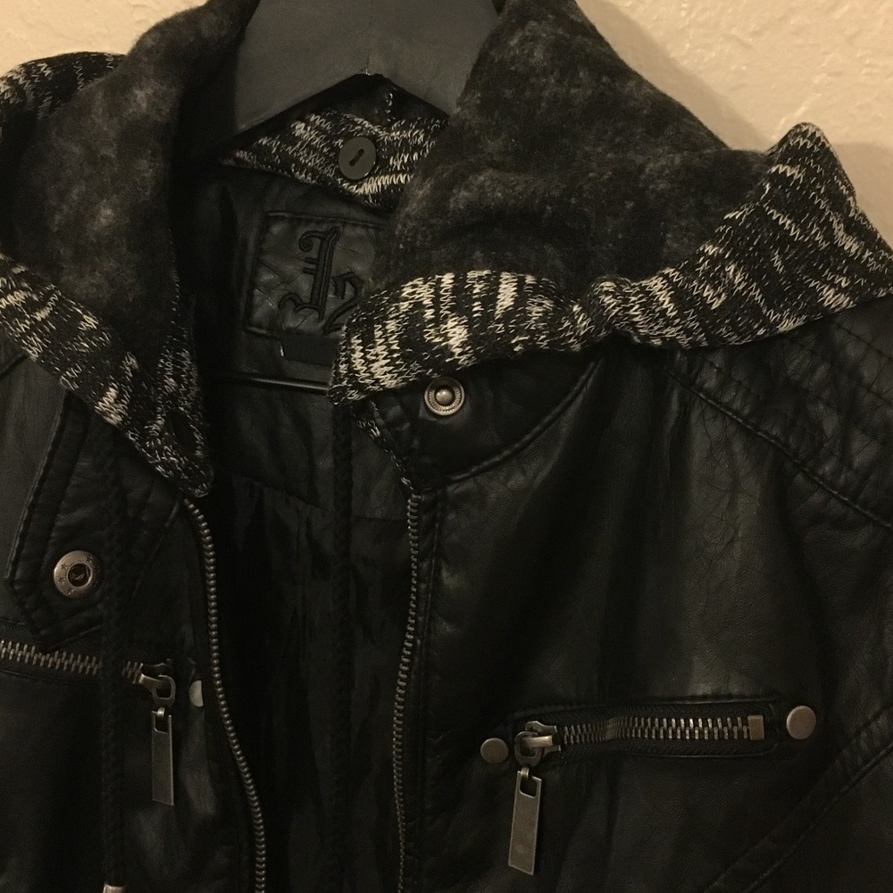 Faux Leather Black Jacket w/ Removable Hood Medium